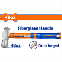 Wadfow Drop-Forged Carbon Steel Hammerhead Ball Pein Hammer With Fiberglass Handle WAD-HT