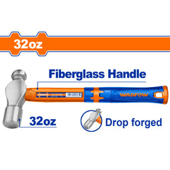 Wadfow Drop-Forged Carbon Steel Hammerhead Ball Pein Hammer With Fiberglass Handle WAD-HT