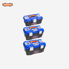 Wadfow Set of (3) Plastic Tool Box Storage Organizer Case w/ metal & Plastic buckle & plastic tray