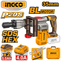Ingco by Winland P20S/20V Lithium-Ion Brushless 35mm Cordless Demolition Breaker CDBLI203582 ING-PT