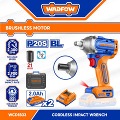 Wadfow P20 Series Li-Ion Brushless Motor Cordless Impact Wrench (WCT)