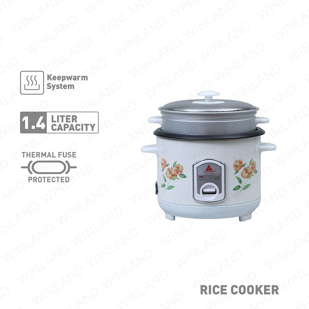 Hanabishi Rice Cooker 1.4L serves 7cups Stainless Cover with Steamer HHRC - 14FSHA - Winland Depot