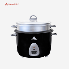 Hanabishi Rice Cooker 1.5L serves 4 - 5 cups Glass Cover w/ Steamer HHRC15BLK - Winland Depot