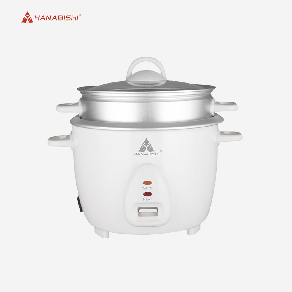 Hanabishi Rice Cooker 1.5L serves 4 - 5 cups Glass Cover w/ Steamer HHRC15WHT - Winland Depot