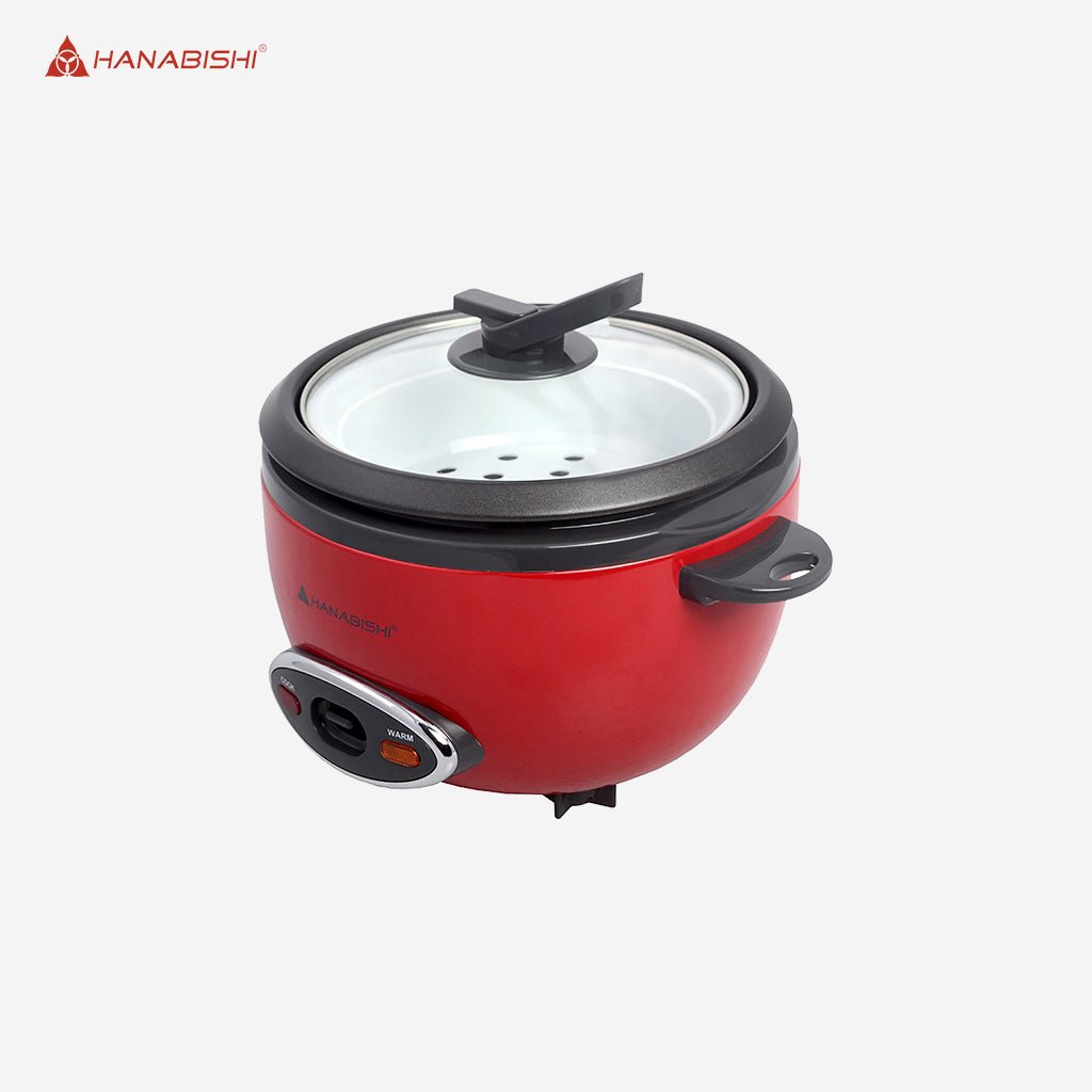 Hanabishi Rice Cooker 1.5L serves 7cups Glass Cover Teflon Inner Pot w/ Steamer HRC - 15BRC - Winland Depot