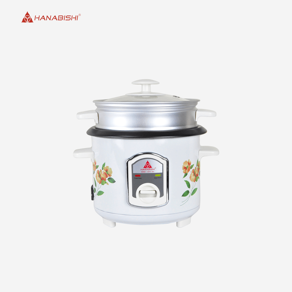 Hanabishi Rice Cooker 1L serves 3 - 5 cups Glass Cover w/ Steamer HHRC10FSHA - Winland Depot