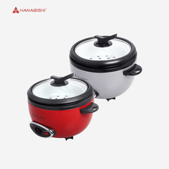 Hanabishi Rice Cooker 1L serves 5 cups Glass Cover Teflon Inner Pot with Steamer HRC10BRC - Winland Depot