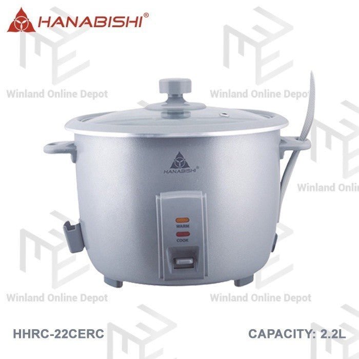 Hanabishi Rice Cooker 2.2L serves 12 cups Glass Cover Non - stick Ceramic Pot HHRC22CERC - Winland Depot