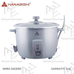 Hanabishi Rice Cooker 2.2L serves 12 cups Glass Cover Non - stick Ceramic Pot HHRC22CERC - Winland Depot