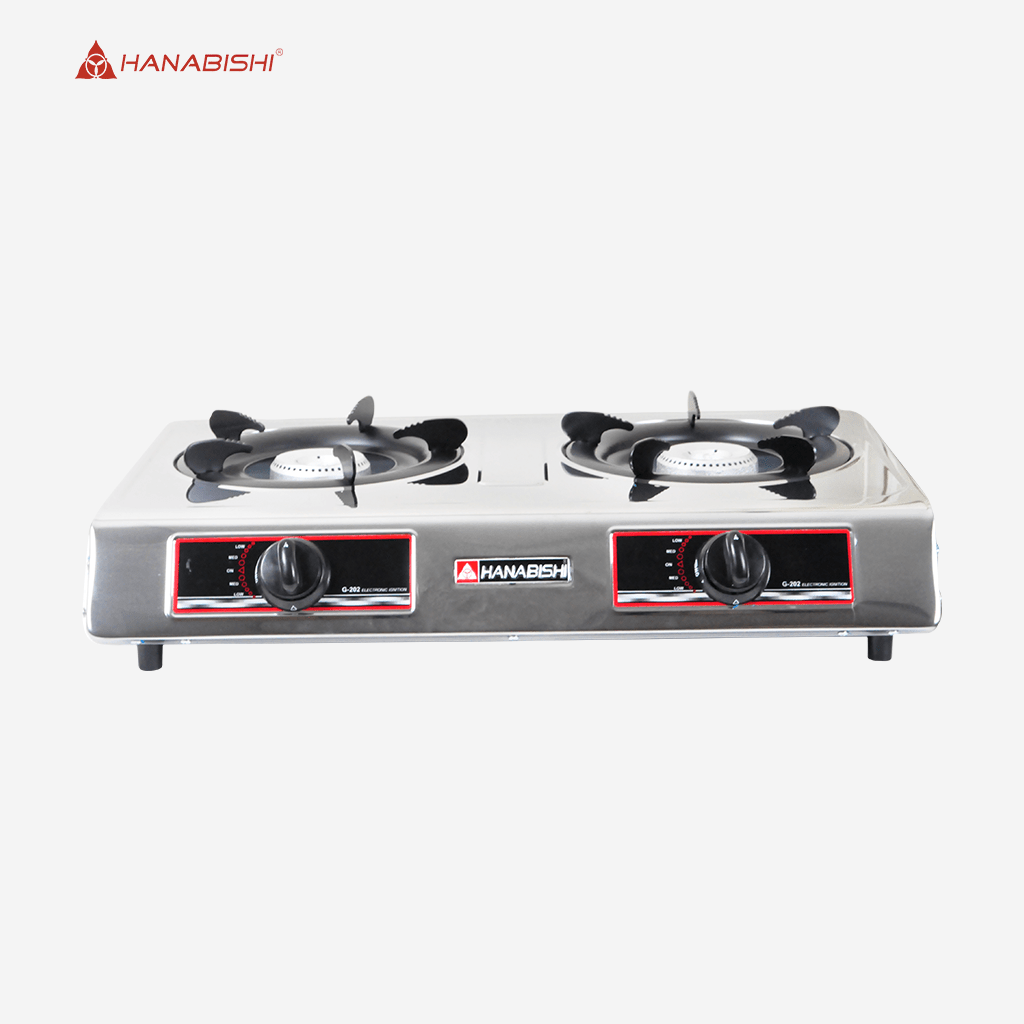 Hanabishi Stainless Steel Body Double Burner Single Jet System Gas Stove G202 - Winland Depot