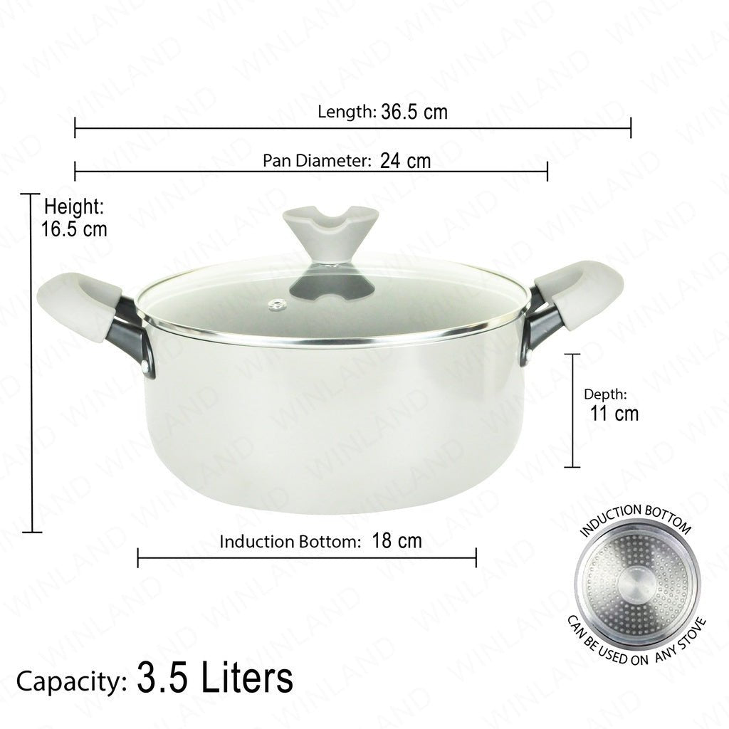 HOME ESSENCE by MASFLEX 24cm 2Layer Non - stick Induction Casserole Gauge Aluminum Cookware NS - 24C - Winland Depot