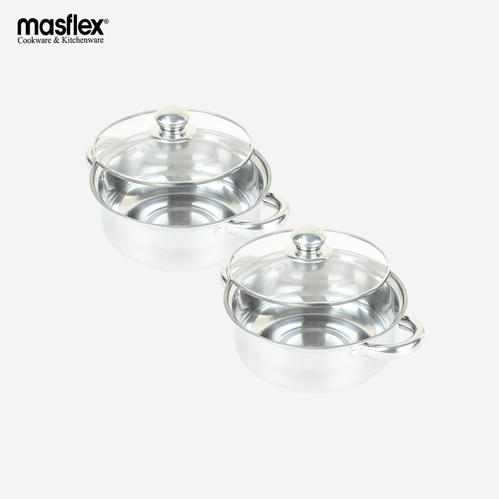 HOME ESSENCE by MASFLEX Induction 2pcs 20cm Stainless Steel Casserole with Glass Lid RG - 20C - Winland Depot