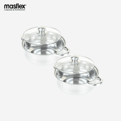 HOME ESSENCE by MASFLEX Induction 2pcs 20cm Stainless Steel Casserole with Glass Lid RG - 20C - Winland Depot