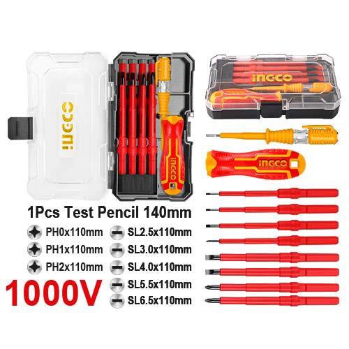 Ingco 10 Pcs 1000V VDE Interchangeable Insulated Screwdriver Set HKISD1008 - Winland Depot