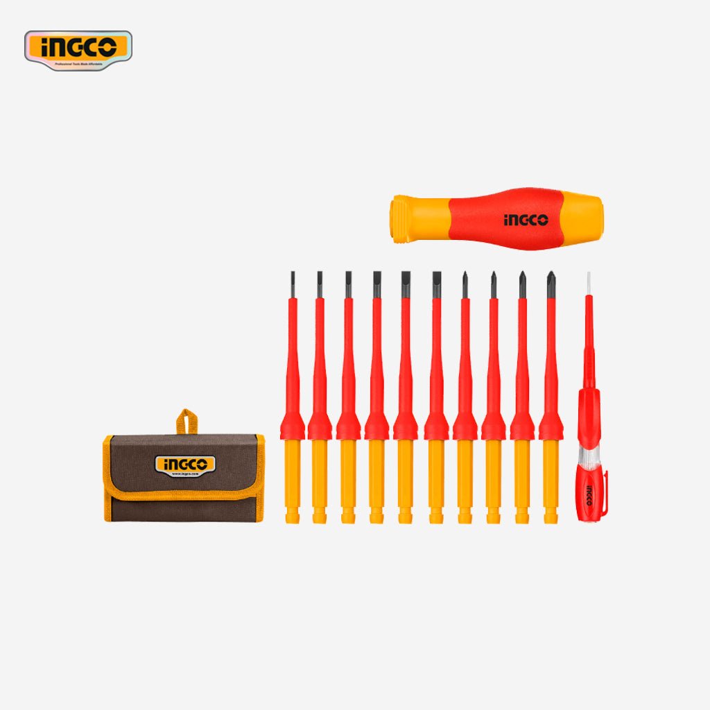 Ingco 12 Pcs Interchangeable Insulated Screwdriver with Voltage Tester Set 1000V HKISD1201 - Winland Depot
