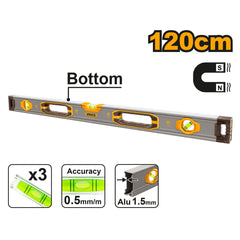 Ingco 120cm Spirit Level bar with Powerful Aluminum Magnetics HSL38120M - Winland Depot