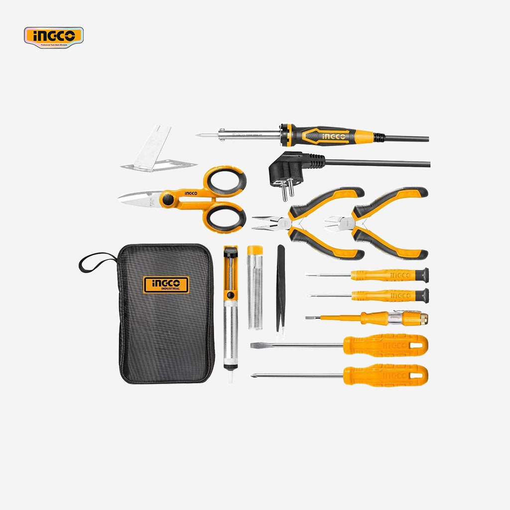 Ingco 13 Pcs Telecom Tool Set Pliers Scissors Soldering Iron Tweezers Pump HKTTS0131 - Winland Depot