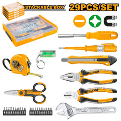 Ingco 29 Pcs Household Tools Set Pliers Wrench Measuring Tape Test Pencil HKTV01H291 - Winland Depot