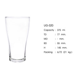 Union GLASS Thailand Clear Glass Highball Water, Juice, Soda, Liquor Glass 375ml Set of 6