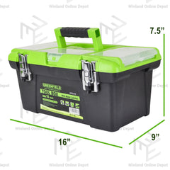 Greenfield by Winland 14-19 Inches Plastic Iron Tool Box Organizer w/ Metal Latch & Removable Tray