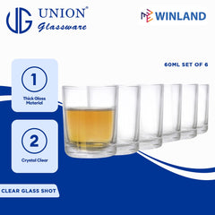 Union GLASS Thailand Clear Glass Shot Glass 60ml Set of 6