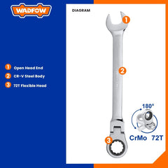 Wadfow 8mm-19mm Flexible Ratchet Spanner 180°