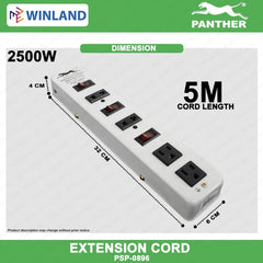 Panther Extension Cord Voltage Surge Protector with Line Filter PSP-0896 5 meters PSP0896