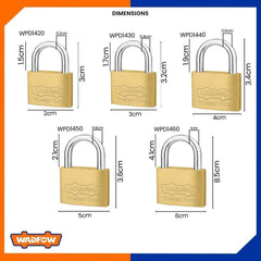 Wadfow Brass Padlock Durable 20mm-50mm with 3 Pcs Iron Keys
