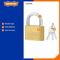 Wadfow Brass Padlock Durable 20mm-50mm with 3 Pcs Iron Keys