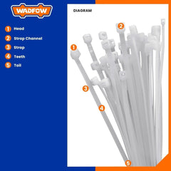 Wadfow 100pcs Multipurpose Nylon Cable Ties Self Locking Zip Ties Cable 7.2mm & 7.6mm