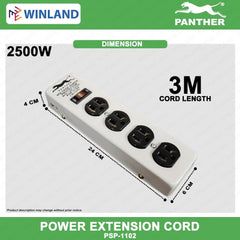 Panther Power Extension Cord 3 Meter & Voltage Surge Protector PSP-1102