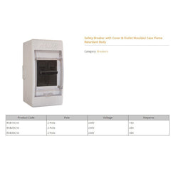 Royu Safety Breaker with Cover and Outlet Metal Handle 2 Pole 230V 60Hz 30A RSB30C/O