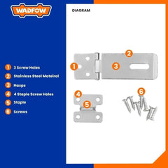 Wadfow Stainless steel Padlock Hasps and Staple with (7)pieces of fasteners screw