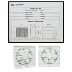 Royu 14 Inch x 14 Inch with 9" Blade Wall Mounted Exhaust Fan