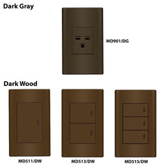 Royu Plano Series 1, 2, 3 Gang Switches Set, Outlets, Dark Wood & Dark Gray