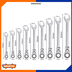 Wadfow 8mm-19mm Flexible Ratchet Spanner 180°