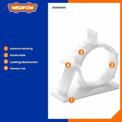 Wadfow Adjustable Cable Tie Mounts w/ Double-sided glue tape & 4Position Adjustment 100pcs/set White