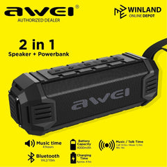 Awei by Winland 2 in 1 Portable Wireless Bluetooth Speaker + Power Bank Explosive Bass Y280