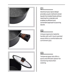 Eurochef by Winland 24cm Non-Stick Round Marble Casserole EC05 w/Tempered Glass Silicone Lid Cover