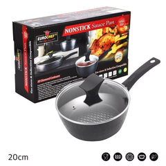 Eurochef by Winland 20cm Non-Stick 3D Diamond Sauce Pan w/ Cover Glass Lid Handle Aluminum Cookware