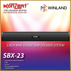 Konzert by Winland 2.0ch Mini Sound Bar System with USB & Rechargeable Battery-1000W PMPO SBX-23