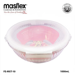 Masflex by Winland 1000ml / 2000ml Airtight Round Linear Borosilicate Glass Food Container