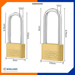 Wadfow Heavy Duty Long Shackle Brass Padlock Padlock 30mm-50mm W/ 3 Pcs Iron Keys WAD-HT
