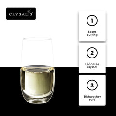 Crysalis Stemware CRY-SW18/2 Long Drink Glass, Stemless Wine Glass 510mL/18oz Set of 2