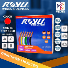 Royu THHN/THWN Stranded Wire 2mm² AWG14 Stranded 150 meters Pure Copper