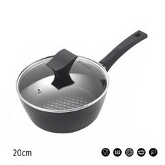 Eurochef by Winland 20cm Non-Stick 3D Diamond Sauce Pan w/ Cover Glass Lid Handle Aluminum Cookware