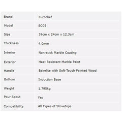 Eurochef by Winland 24cm Non-Stick Round Marble Casserole EC05 w/Tempered Glass Silicone Lid Cover