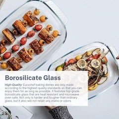 Eurochef Borosilicate Glass Rectangular Baking Tray Casserole Dish w/ Handles Microwavable 2L/2000mL