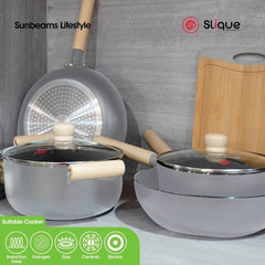 Slique Dutch Oven Pan 20cm | 24cm Stainless Steel Multi Layer Non-Stick Ceramic Coating-Grey