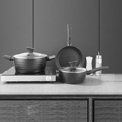 Eurochef by Winland 20cm Non-Stick 3D Diamond Sauce Pan w/ Cover Glass Lid Handle Aluminum Cookware